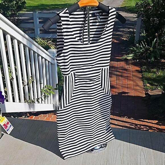 Forever 21 dress zip up striped bodycon stretchy short dress small like new - Picture 6 of 16